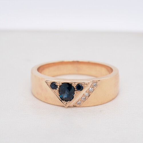 Sapphire and Diamond Wide Band Cluster Ring
