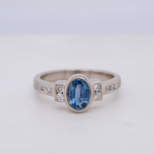 Sapphire and Diamond Rubover Set White Gold Geometric Ring