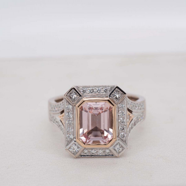 Morganite and Diamond Art Deco Ring
