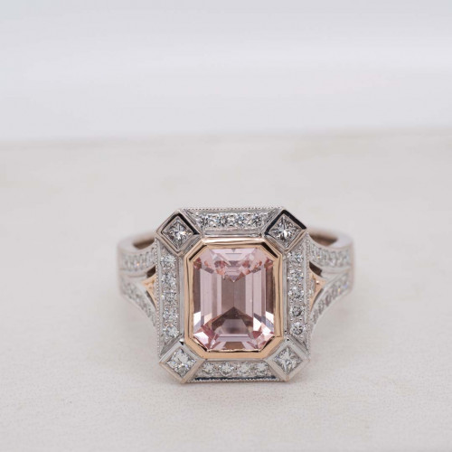 Morganite and Diamond Art Deco Ring