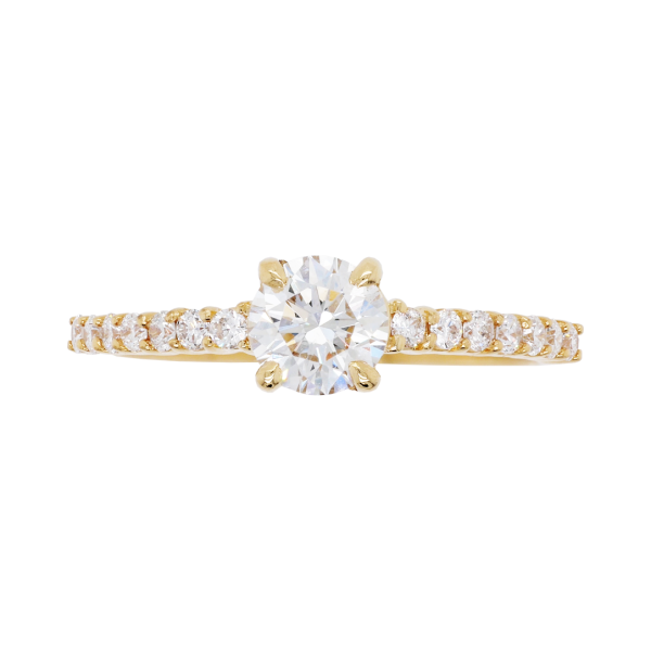 Round Brilliant Cut Diamond Claw Set Shoulders Yellow Gold Ring Top 1083x1083