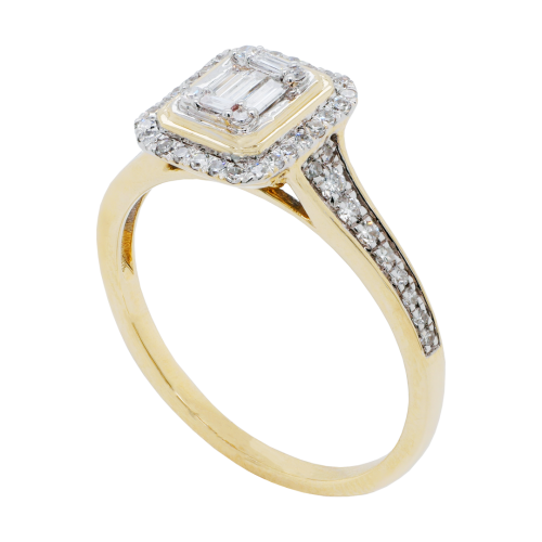 Baguette Diamond Cluster Halo Ring