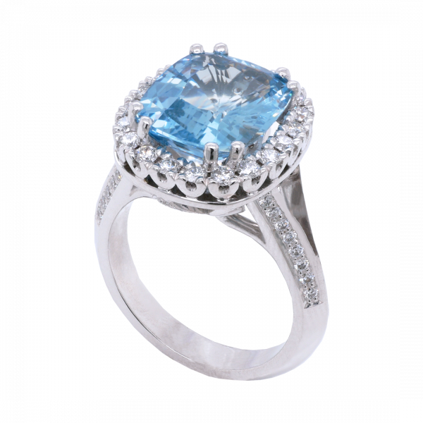 Aquamarine and Diamond Halo Dress Ring