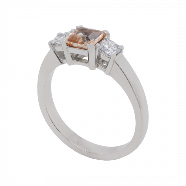 Peach Sapphire and Diamond Three Stone Ring