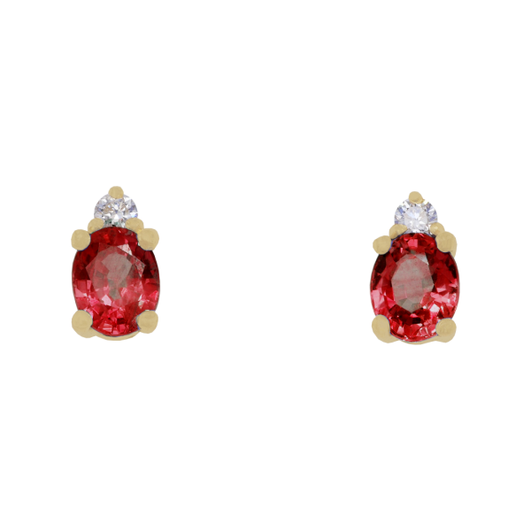 Delicate Oval Ruby and Diamond Stud Earrings
