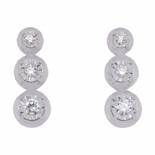 Three Stone Diamond Set Drop Stud Earrings