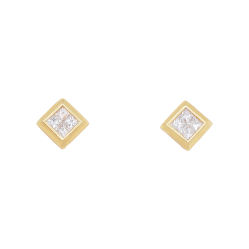 Yellow Gold Princess Cut Diamond Cluster Studs