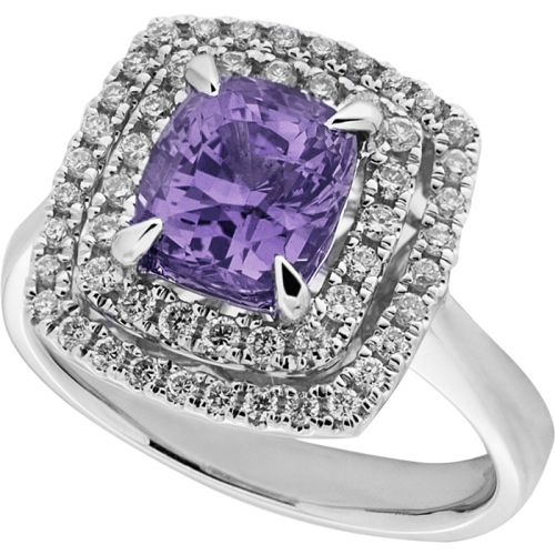 Purple Spinel and Diamond Double Halo Set Ring