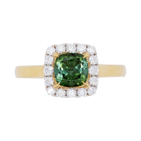 040391 Cushion Green Tourmaline Diamond Halo Ring Top 1080x1080