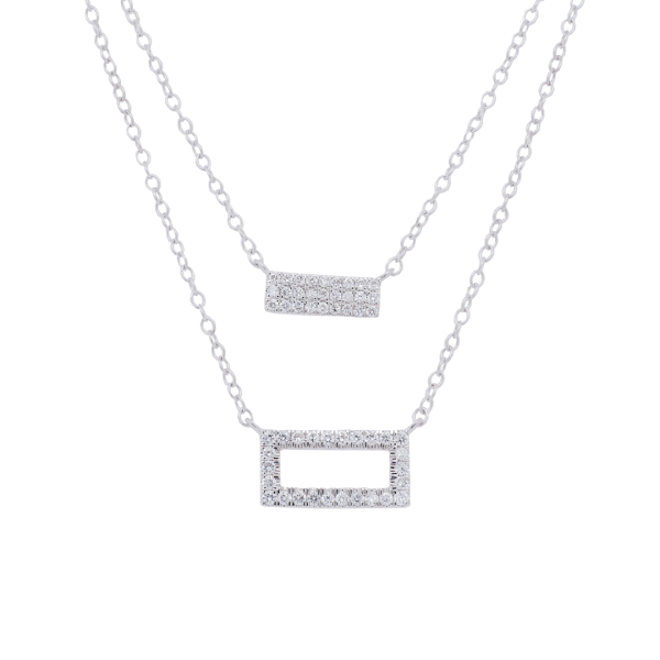 White Gold Diamond Bar Double Strand Necklace