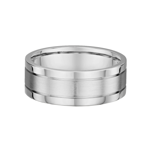 White Metal Flat Profile Inlay Mens Wedding Ring