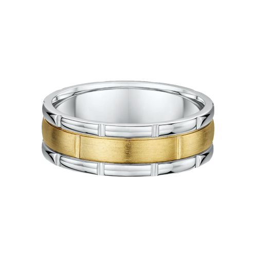 Two Tone Deluxe Grooved Mens Wedding Ring