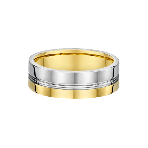 Two Tone Grooved Men's Wedding Ring