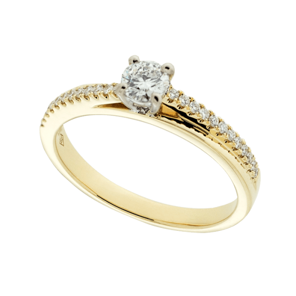 Yellow Gold Solitaire with Diamond Shoulders