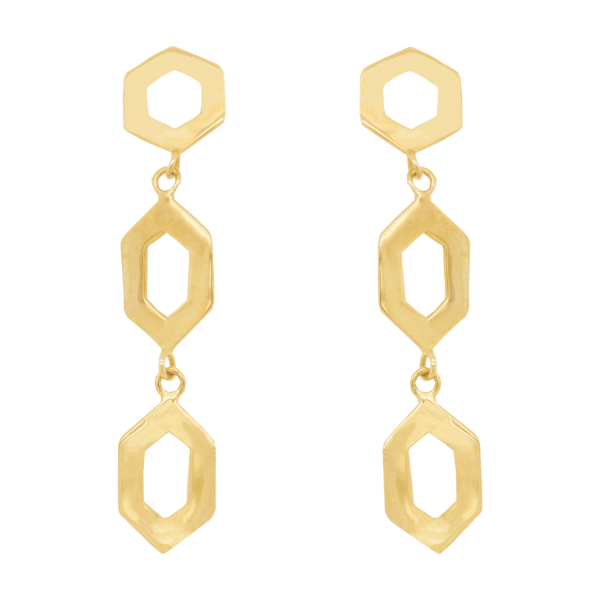 Yellow Gold Hexagon Drop Earrings