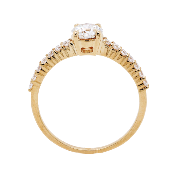 Round Brilliant Cut Diamond Claw Set Shoulders Yellow Gold Ring Front 1083x1083