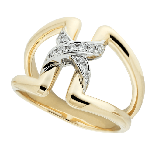 Yellow Gold and Diamond Crossover Ring