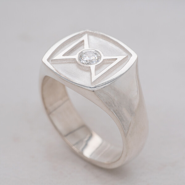 Silver Diamond Signet Ring Angle 1080x1080