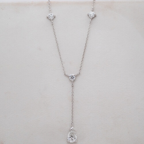 Pear and Brilliant Diamond Drop Chain Necklace