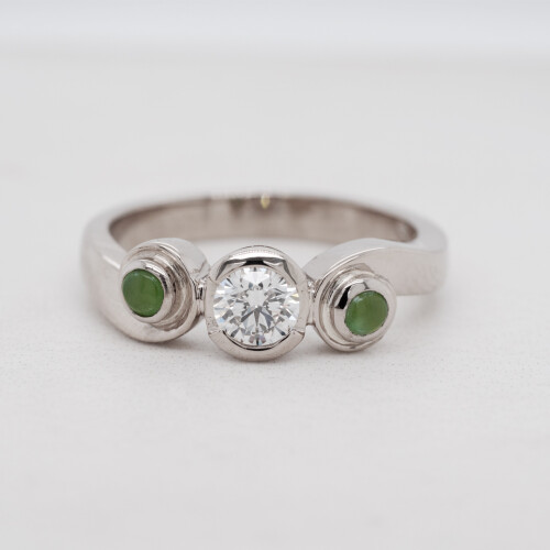 Diamond and Greenstone Three Stone Ring