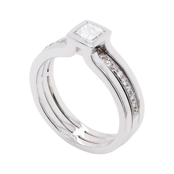 Princess Cut Diamond Rubover Set Ring