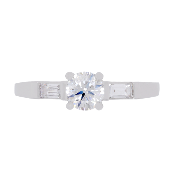 Baguette Diamond Shoulders White Gold Engagement Ring Top 1083x1083