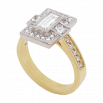 Baguette Diamond 3 Stone Cluster Halo Ring