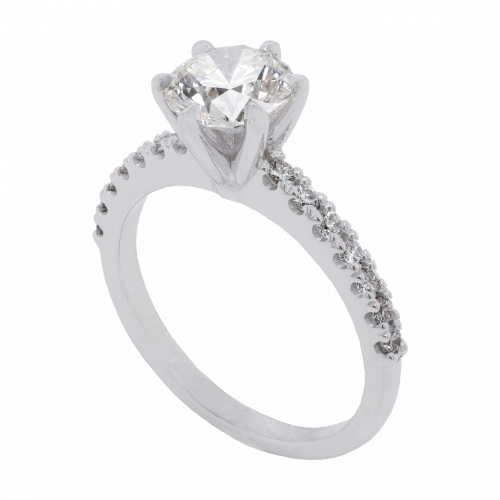 Scallop Set Diamond Shoulders Solitaire Engagement Ring