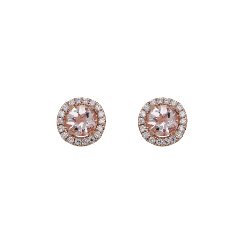 Morganite and Diamond Halo Stud Earrings