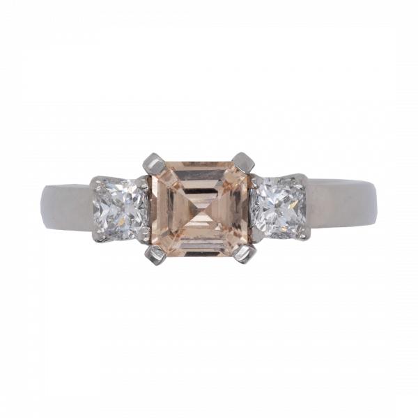 040434 Peach Sapphire Diamond Three Stone Ring Top 1080x1080 copy