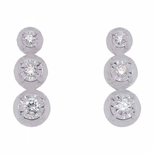 Three Stone Diamond Set Drop Stud Earrings