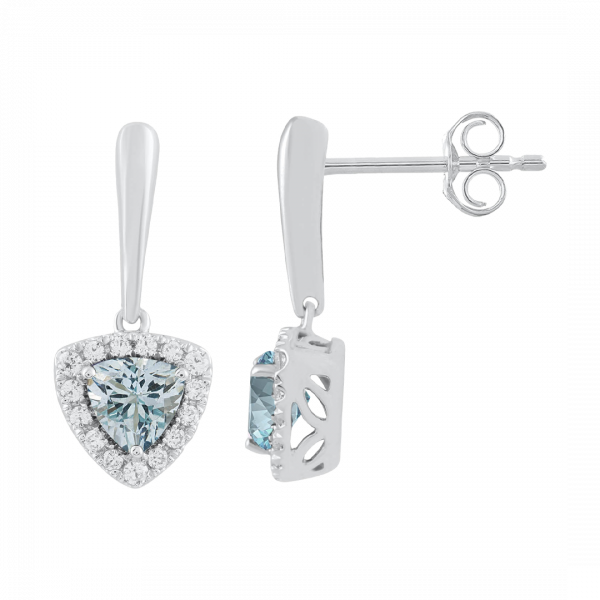 Trilliant Aquamarine Diamond Halo Earrings