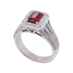 White Gold Octagonal Ruby Diamond Cluster Ring
