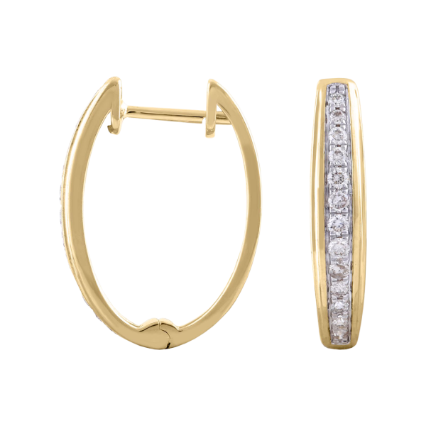 Gold Diamond Grain Set Huggie Hoop Earrings