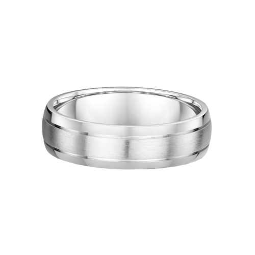 White Metal Brushed Inlay Mens Wedding Ring