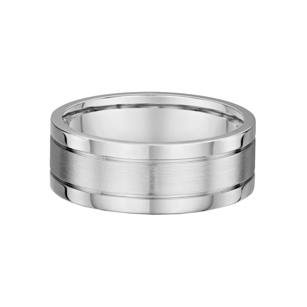 White Metal Flat Profile Inlay Mens Wedding Ring