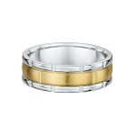 Two Tone Deluxe Grooved Mens Wedding Ring