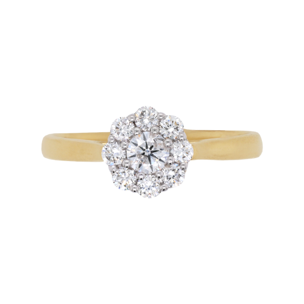 Flower Cluster Diamond Yellow Gold Ring Top 1083x1083